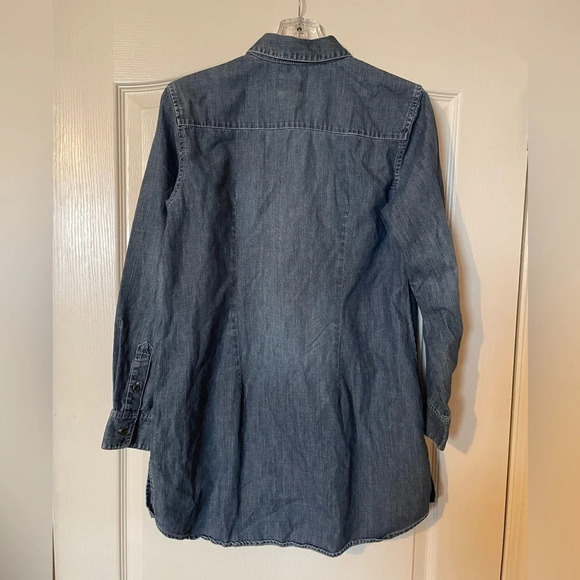 CHICO’S Women’s Size 1 (8-10) Blue Button Front Long Sleeve Denim Shirt Dress - Picture 4 of 8